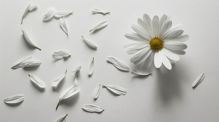 A daisy with delicate petals against a pure white - obrazy, fototapety, plakaty