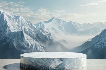 Round Marble Table Against Mountain Backdrop