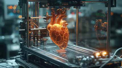 Bioengineered 3D printer produces a human heart. Genetic futuristic technology