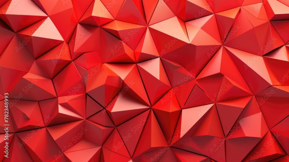 Poster red background made of triangles. ai generative.