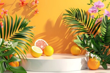Table With Lemons and Oranges Beside Plants