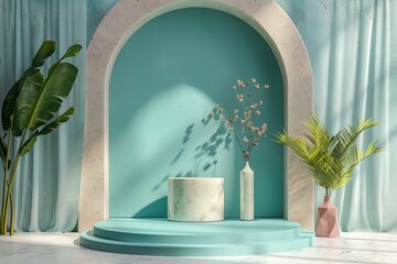 Room With Blue Wall and Two Vases