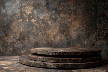Fototapeta premium Round Wooden Table on Stone Floor