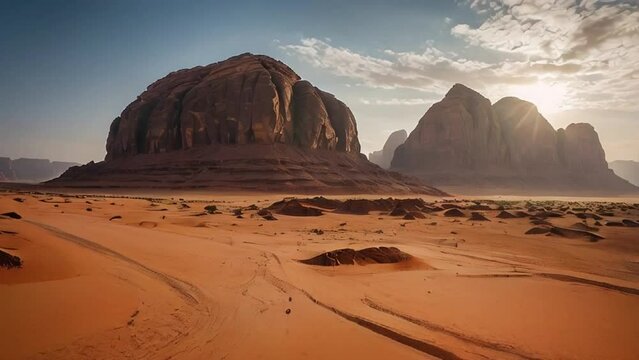 Red Wadi Rum Desert in Jordan. Martian landscapes of the Wadi Rum desert
