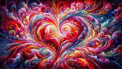 Fototapeta premium Swirling Heart Abstraction: Vibrant Colors and Intricate Patterns in Motion