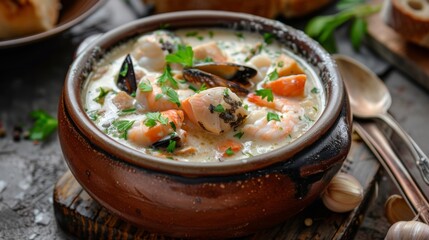 Irish fish soup made with creamy broth and a mixture of fresh and smoked seafood and fish.