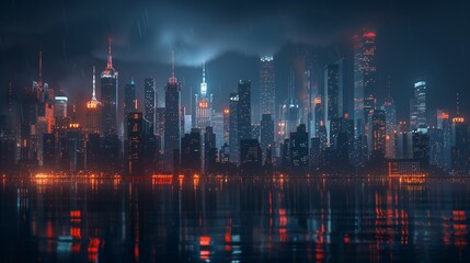 Fototapeta premium Behold a vision of urban elegance, where skyscrapers soar into the sky and city lights twinkle like stars in the night.