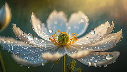 Close-up of white flower with water droplets. Beautiful nature. Blurred background. - Powered by Adobe