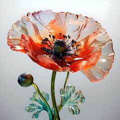 glass poppy flower on a gray background