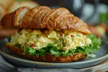 Fototapeten Egg salad and lettuce on croissant roll © The Big L