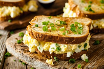 Egg salad sandwiches on toasted brown bread