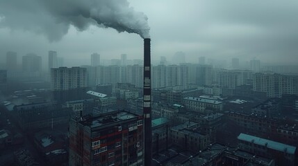 Smoke from textile factory chimney polluting nearby communities - obrazy, fototapety, plakaty