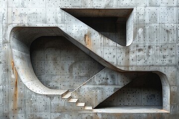 Striking concrete architecture featuring a uniquely shaped staircase creating a sense of movement