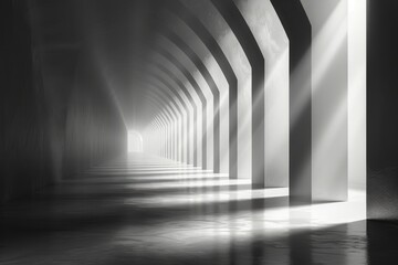 An architectural marvel of repeating arches bathes in stark monochrome, creating a striking play of light and shadow - 782356964