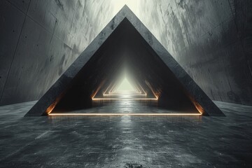 An ethereal image capturing the allure of a mysterious triangle portal amidst the harshness of an industrial concrete environment - 782356981