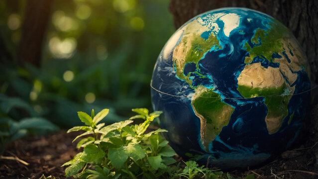 Earth on green grass on sunlight, Love and Save the World for the Next Generation concept, Earth day concept, Elements of this image furnished by NASA