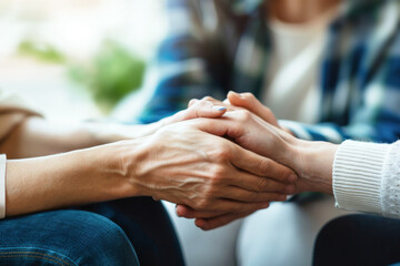 Obraz premium Close-up of two people holding hands in support