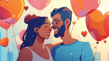 Man and Woman Standing in Front of Balloons
