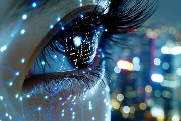 human being futuristic vision, vision and control and protection of persons, control and security in the accesses.Concept of: dna system, scientific technology and science. 