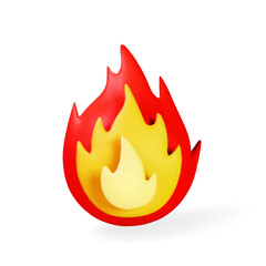 Fire flame icon isolated on white background. 3d bonfire sign Render of fire. Cartoon vector illustration - 782361961