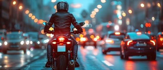 Urban Rider: City Lights and Motorcycle Nights. Concept Cityscape Views, Nighttime Photography, Motorcycles, Urban Lifestyle, Neon Lights - obrazy, fototapety, plakaty