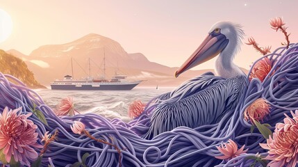 Pelican Majesty: Majestic Images of Coastal Avian Giants - obrazy, fototapety, plakaty