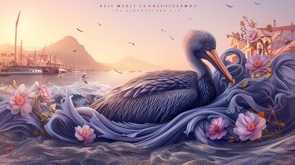 Pelican Majesty: Majestic Images of Coastal Avian Giants - obrazy, fototapety, plakaty