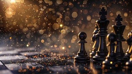 chess concept with chess pieces on a chessboard background. - obrazy, fototapety, plakaty