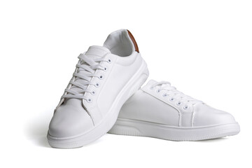 White men's sneakers on a white background