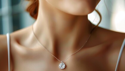 Shiny diamond pendant enhances beauty on young woman