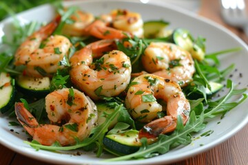 Shrimp and zucchini arugula salad