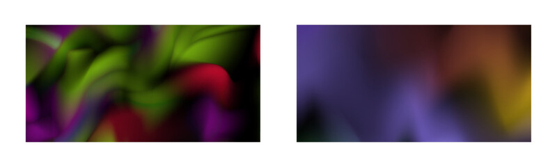 Dark gradient. Multi-colored smoke effect. Northern lights. Unusual abstract background. Wallpaper or cover. Set of two backgrounds.