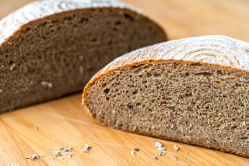 A loaf of freshly baked bread cut in half. High quality photo