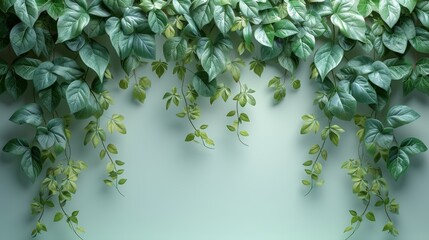 Fototapeta premium Lush Green Creeper Plants Descending from Top, Creating a Natural Frame and Depicting Growth.