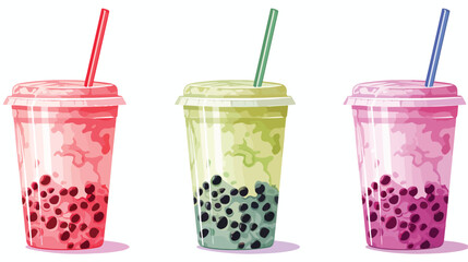 Bubble tea shake smoothie watercolor illustrated ju