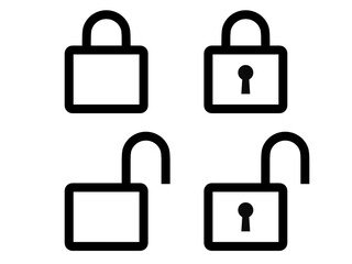 シンプル南京錠アイコンセットD：黒線