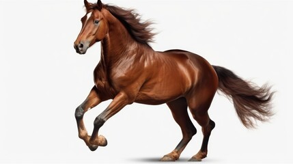 Majestic Chestnut brown Horse Galloping Isolated on White Background