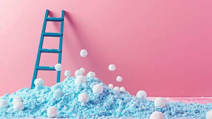 Surreal landscape of blue Holi powder with white balls, creating a playful artistic interpretation...