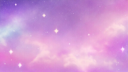 Kawaii Fantasy Pastel Colorful Sky with Clouds and Stars Background in Paper Cut and Paste Style	