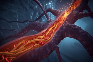 Detailed Illustration of a Blood Vessel Blockage, Highlighting the Concept of Cardiovascular Health Issues.