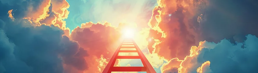 Tuinposter A ladder extending towards a glowing goal in the sky, each rung representing steps of progress and achievement © ParinApril
