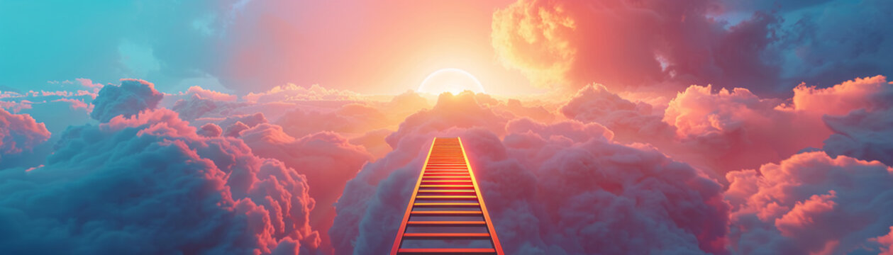 A ladder extending towards a glowing goal in the sky, each rung representing steps of progress and achievement