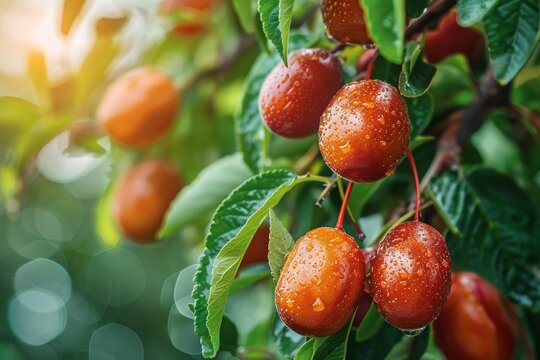 jelly fruits on a tree amidst green foliage
