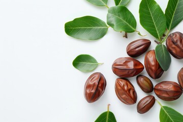 Jojoba plant with leaves on white background