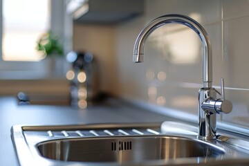 Kitchen interior with steel sink and faucet