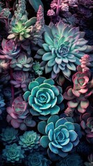 Serene Succulent Garden in Teal and Purple Generative AI