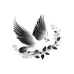 Elegant Monochrome Dove with Foliage Generative AI