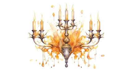 Whimsical Three-Armed Candelabra Watercolor Illustration Generative AI