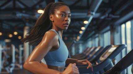 Fototapeta premium Woman Running on Treadmill