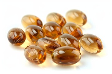 Omega 3 fish oil pills against white backdrop